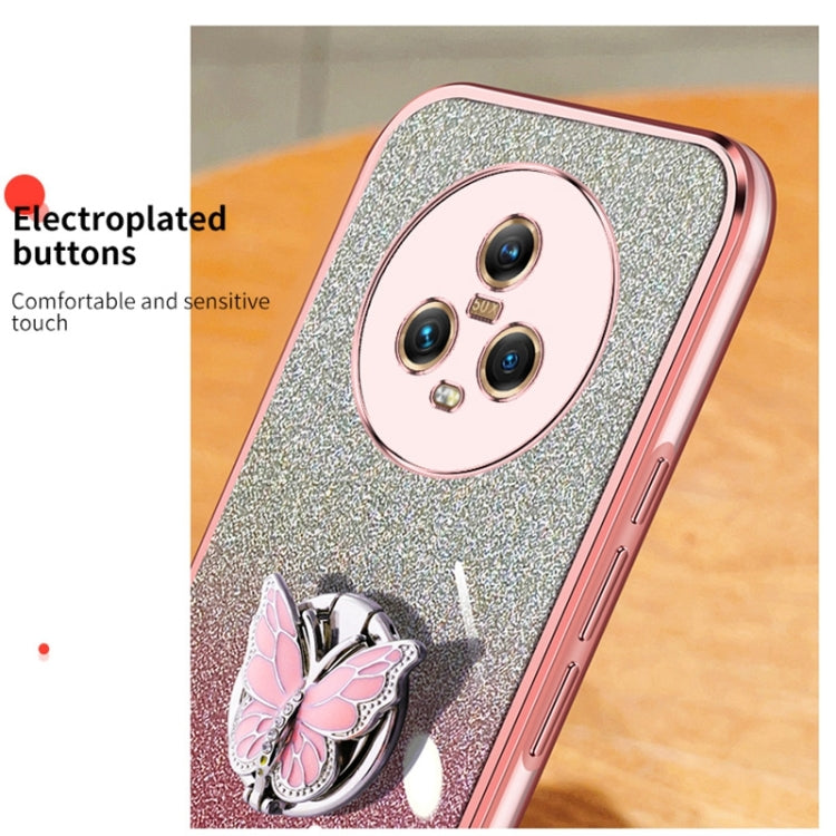 For Honor Magic5 Plated Gradient Glitter Butterfly Holder TPU Phone Case