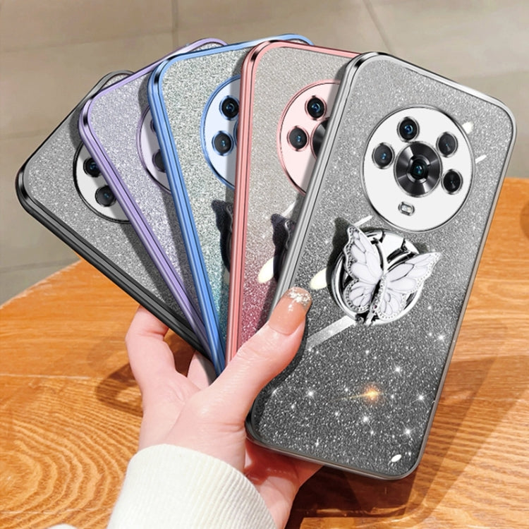 For Honor Magic4 Plated Gradient Glitter Butterfly Holder TPU Phone Case
