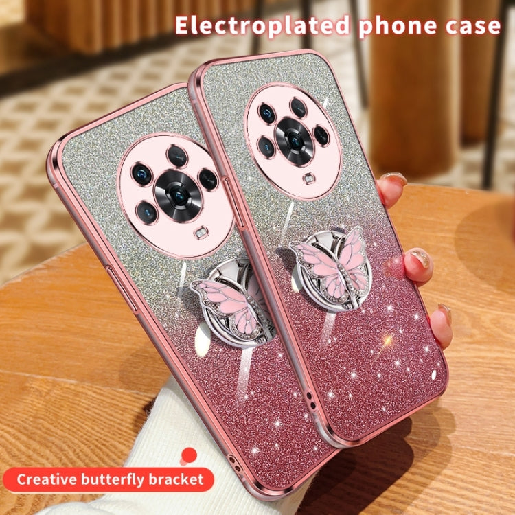 For Honor Magic4 Plated Gradient Glitter Butterfly Holder TPU Phone Case