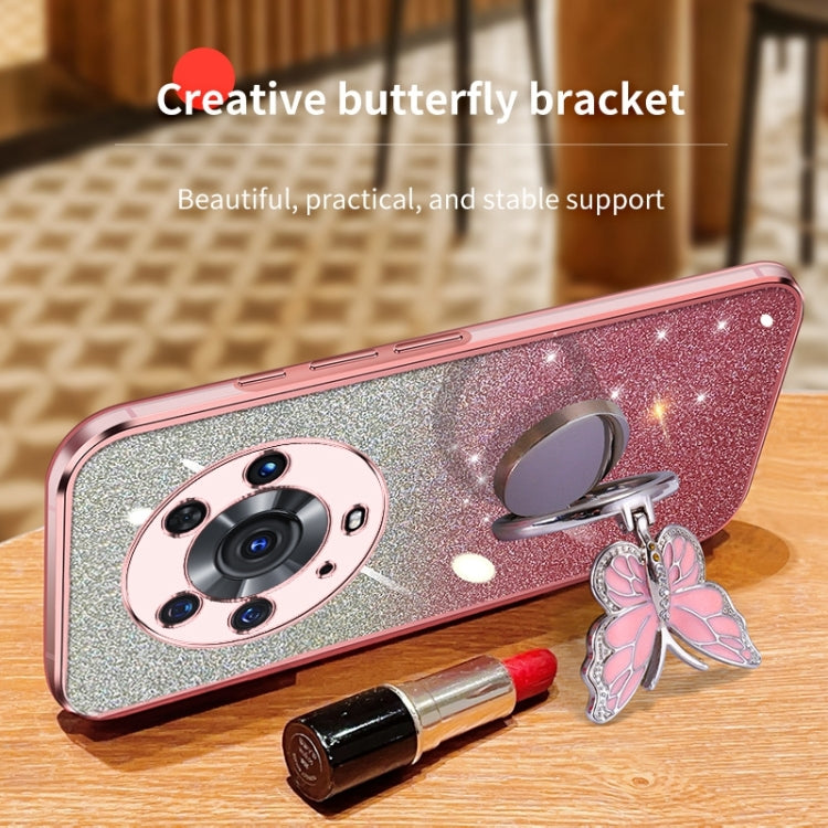 For Honor Magic3 Pro Plated Gradient Glitter Butterfly Holder TPU Phone Case