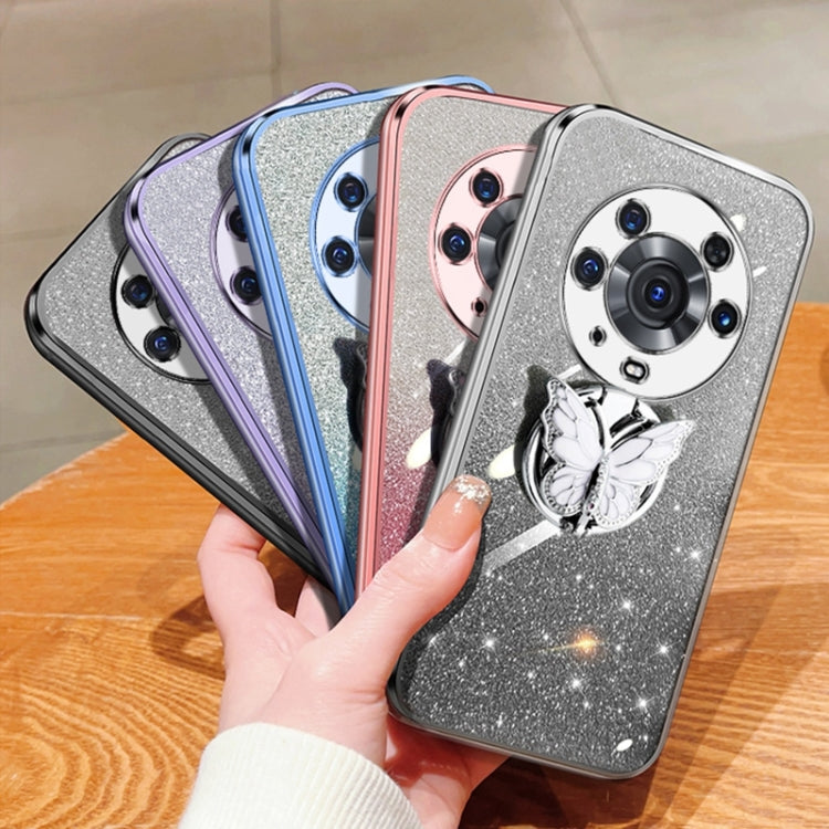 For Honor Magic3 Pro Plated Gradient Glitter Butterfly Holder TPU Phone Case