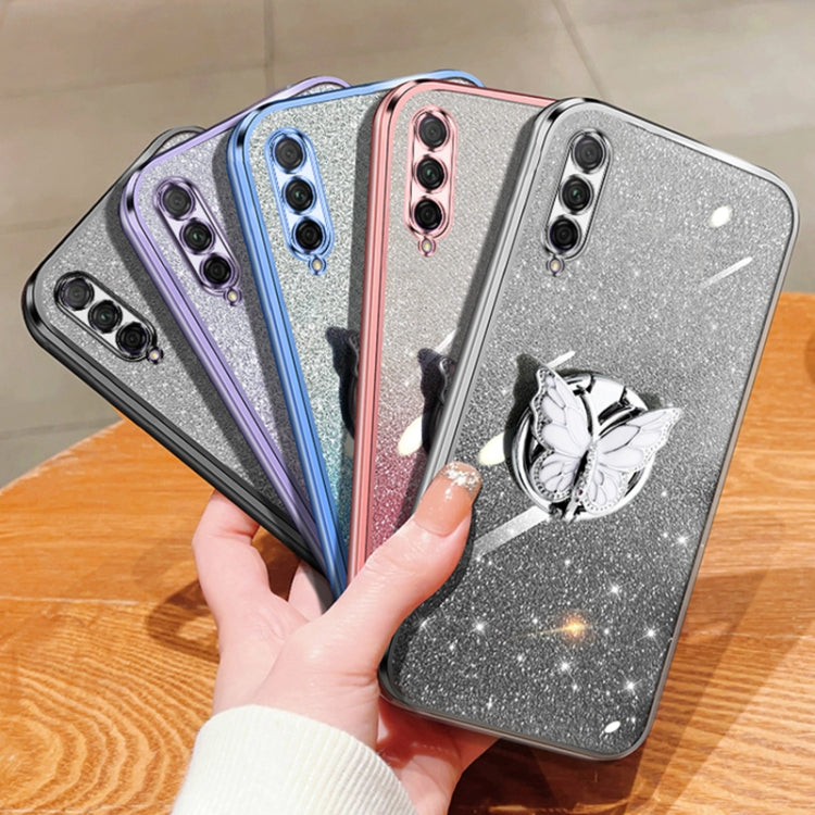 For Honor 9X Pro Plated Gradient Glitter Butterfly Holder TPU Phone Case