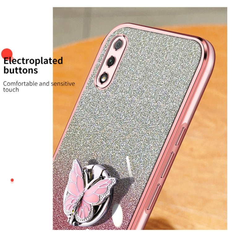 For Honor 9X Plated Gradient Glitter Butterfly Holder TPU Phone Case