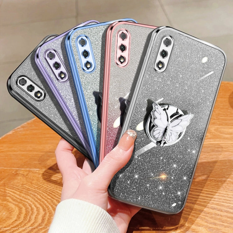 For Honor 9X Plated Gradient Glitter Butterfly Holder TPU Phone Case
