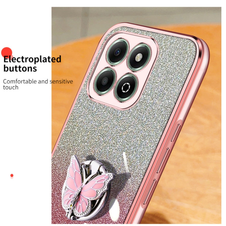 For Honor X6b Plated Gradient Glitter Butterfly Holder TPU Phone Case