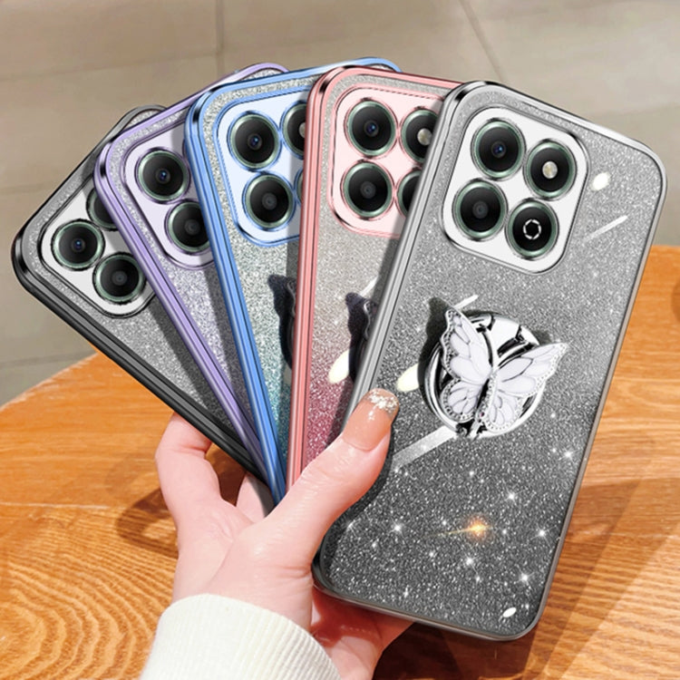 For Honor X6b Plated Gradient Glitter Butterfly Holder TPU Phone Case