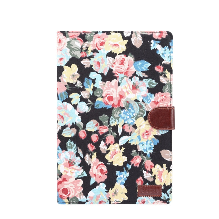 For Samsung Galaxy Tab S7 T870 Flower Cloth Texture PC Horizontal Flip Leather Protective Case , with Holder & Card Slots & Wallet & Photo Frame(Black)