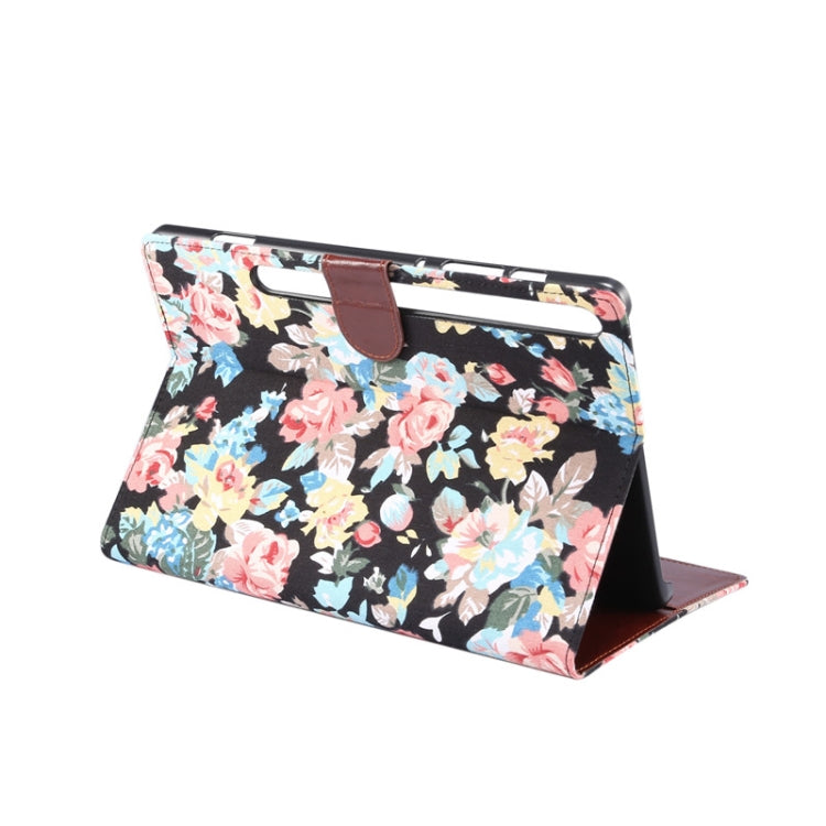 For Samsung Galaxy Tab S7 T870 Flower Cloth Texture PC Horizontal Flip Leather Protective Case , with Holder & Card Slots & Wallet & Photo Frame(Black)