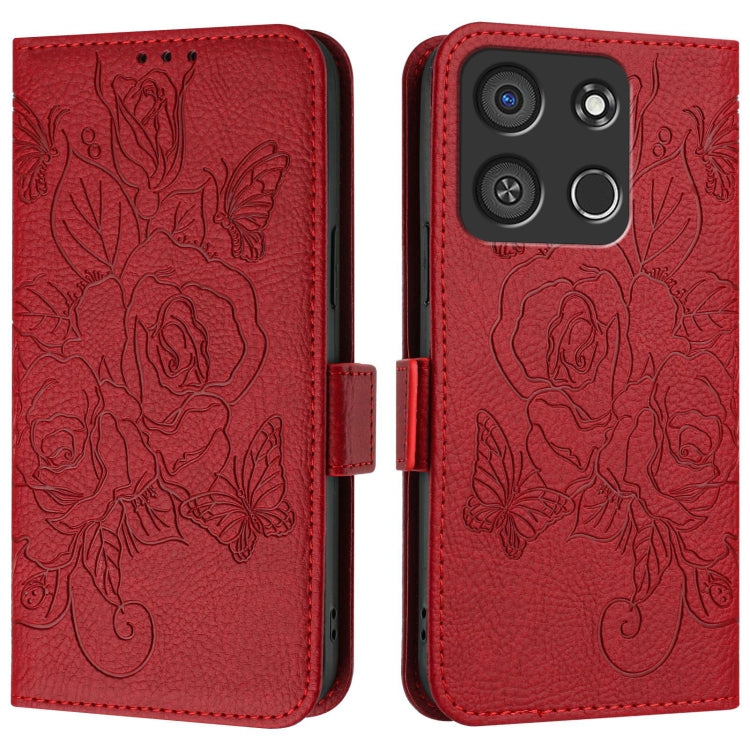 For itel A05s Embossed Rose RFID Anti-theft Leather Phone Case