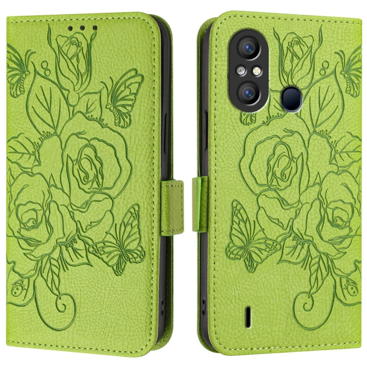 For itel A58 / A49 Embossed Rose RFID Anti-theft Leather Phone Case