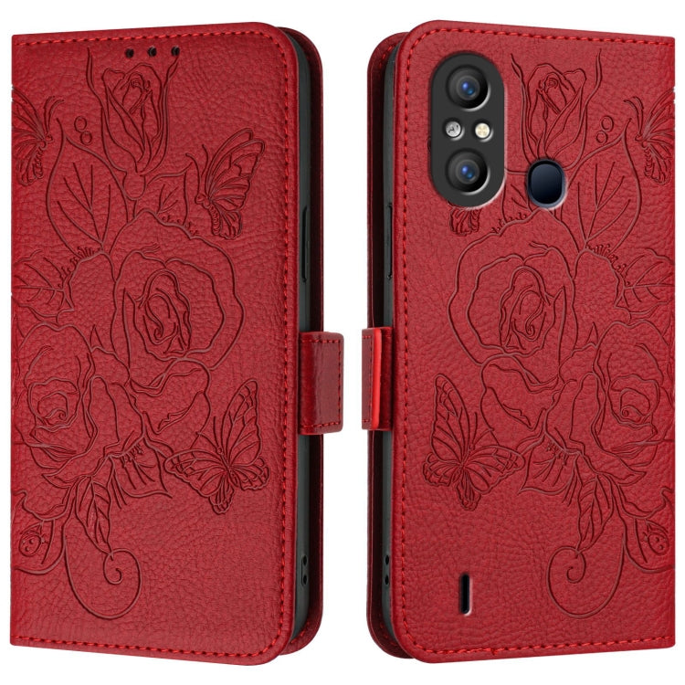 For itel A58 / A49 Embossed Rose RFID Anti-theft Leather Phone Case