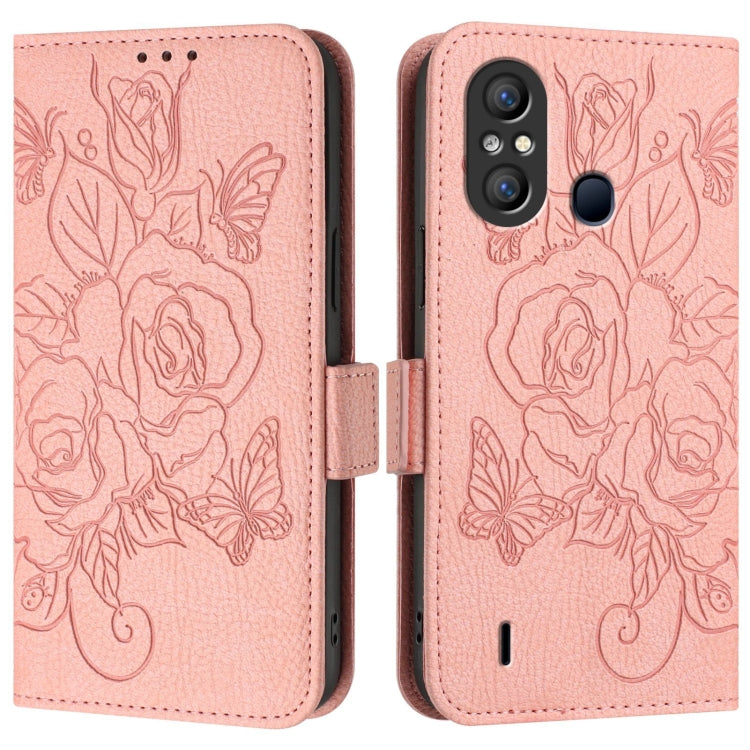 For itel A58 / A49 Embossed Rose RFID Anti-theft Leather Phone Case