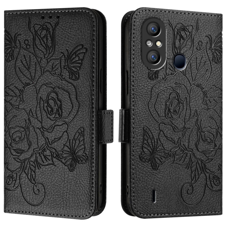 For itel A58 / A49 Embossed Rose RFID Anti-theft Leather Phone Case