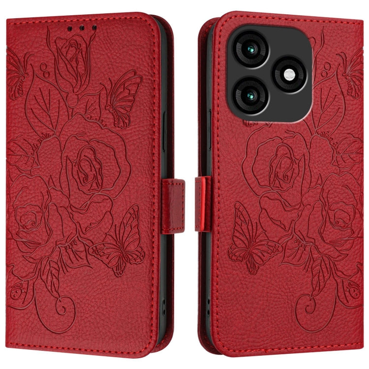For itel A70 Embossed Rose RFID Anti-theft Leather Phone Case