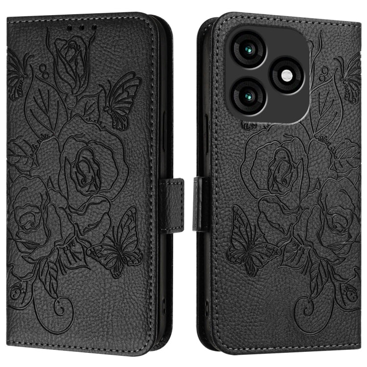 For itel A70 Embossed Rose RFID Anti-theft Leather Phone Case