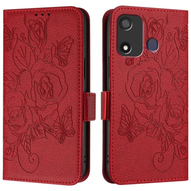 For itel A27 Embossed Rose RFID Anti-theft Leather Phone Case