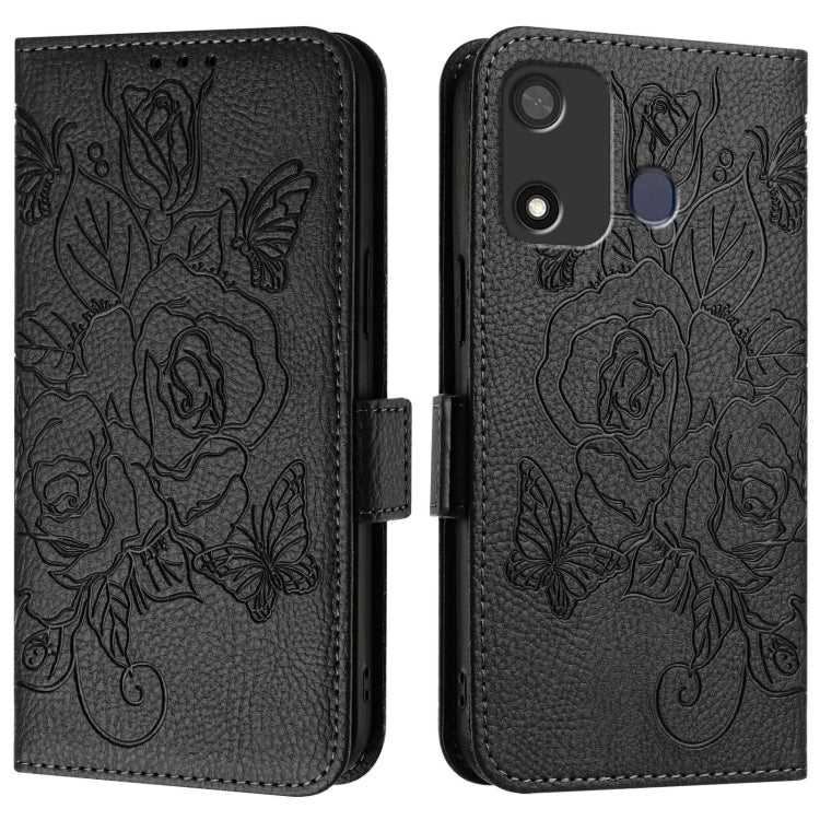 For itel A27 Embossed Rose RFID Anti-theft Leather Phone Case
