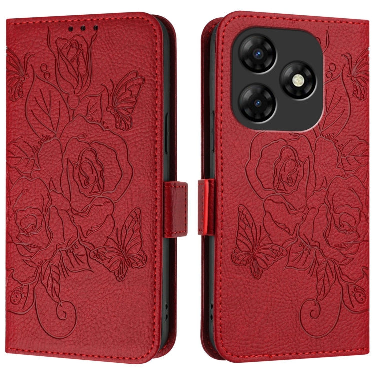 For itel P55 4G Embossed Rose RFID Anti-theft Leather Phone Case