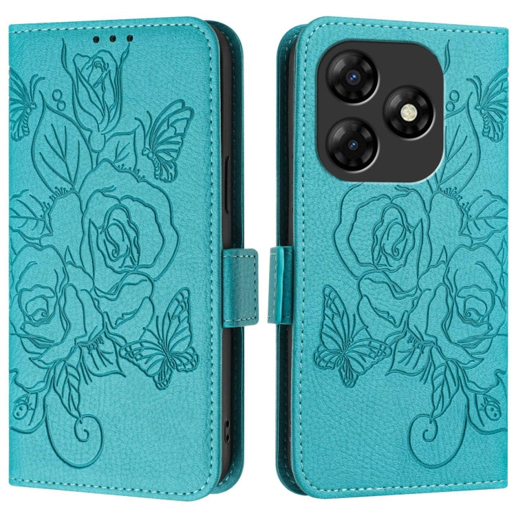 For itel P55 4G Embossed Rose RFID Anti-theft Leather Phone Case