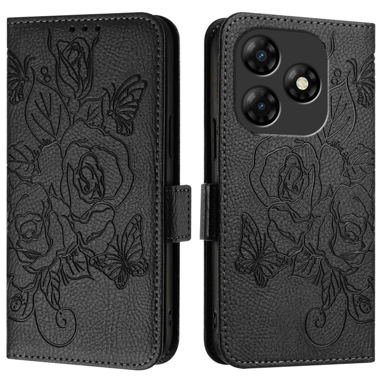 For itel P55 4G Embossed Rose RFID Anti-theft Leather Phone Case