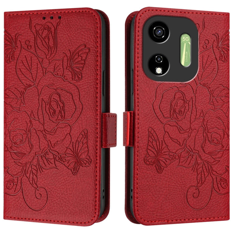 For itel P55 5G Embossed Rose RFID Anti-theft Leather Phone Case