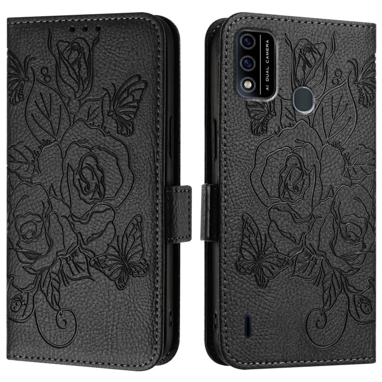 For itel A48 Embossed Rose RFID Anti-theft Leather Phone Case