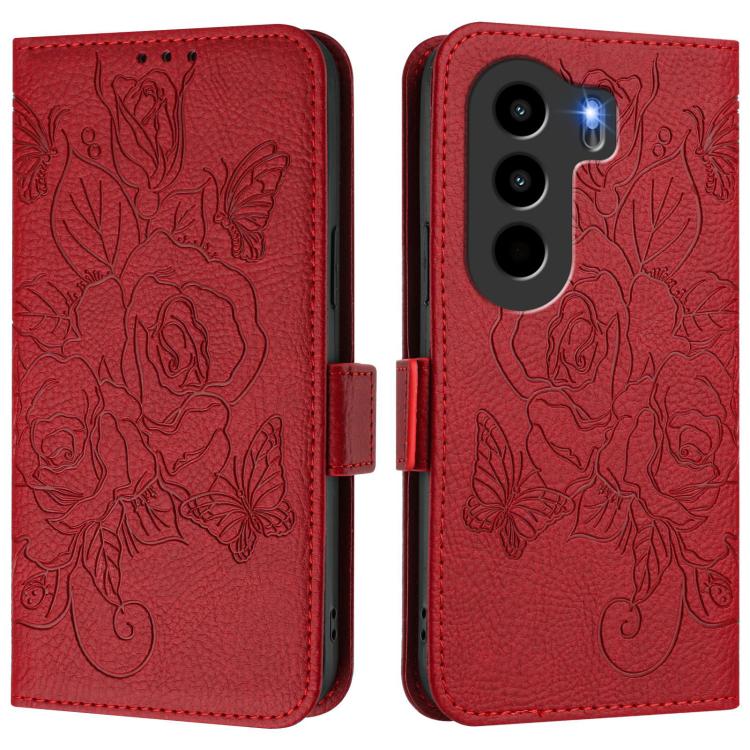 For itel Power 70 Embossed Rose RFID Anti-theft Leather Phone Case