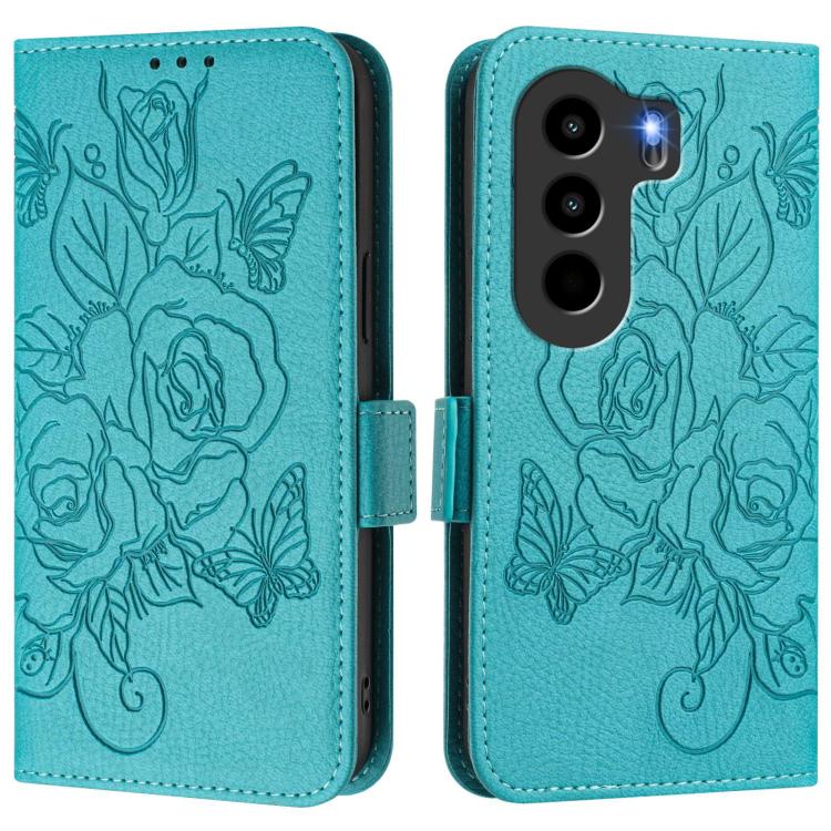 For itel Power 70 Embossed Rose RFID Anti-theft Leather Phone Case