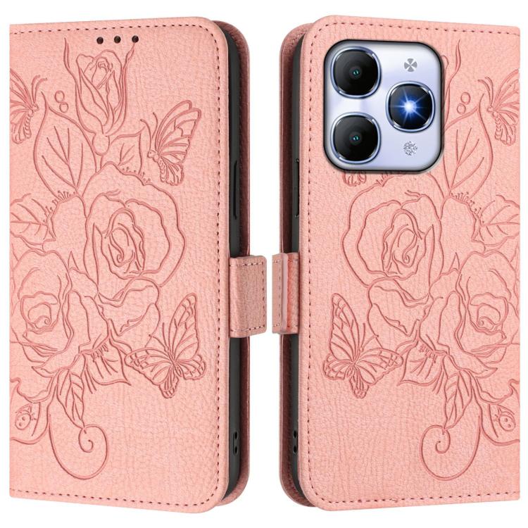 For itel A90 4G Embossed Rose RFID Anti-theft Leather Phone Case