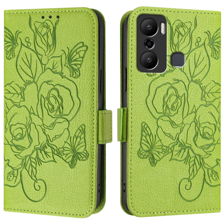 For Infinix Hot 20 Play Embossed Rose RFID Anti-theft Leather Phone Case