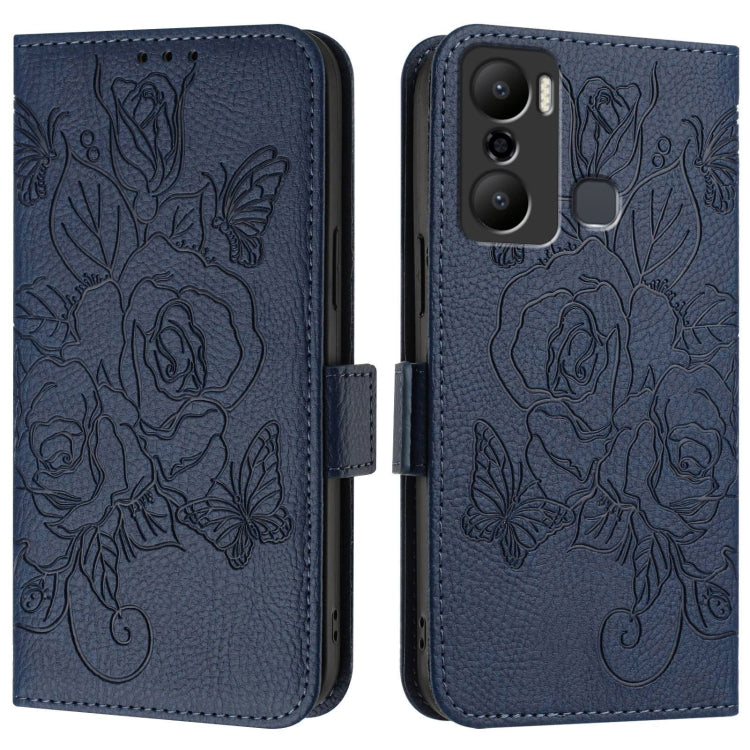 For Infinix Hot 20 Play Embossed Rose RFID Anti-theft Leather Phone Case