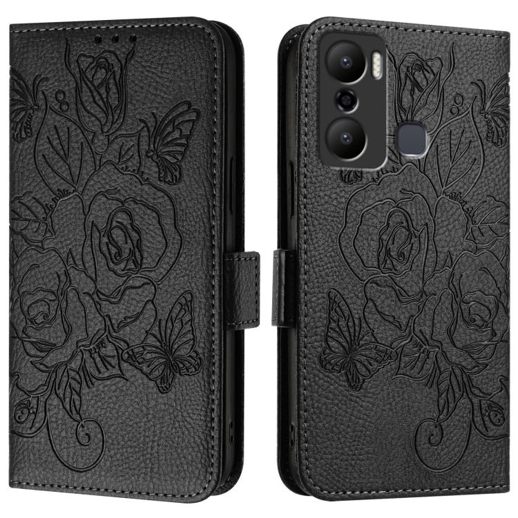 For Infinix Hot 20 Play Embossed Rose RFID Anti-theft Leather Phone Case