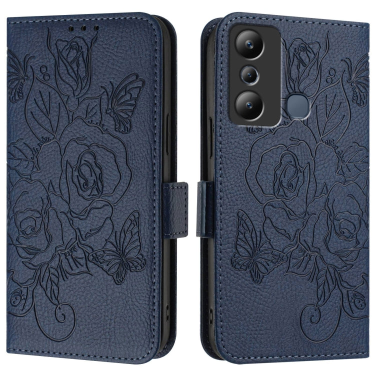 For Infinix Hot 20i Embossed Rose RFID Anti-theft Leather Phone Case