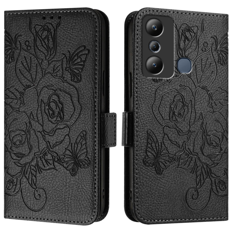 For Infinix Hot 20i Embossed Rose RFID Anti-theft Leather Phone Case