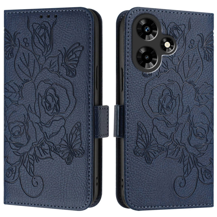 For Infinix Hot 30 4G Embossed Rose RFID Anti-theft Leather Phone Case