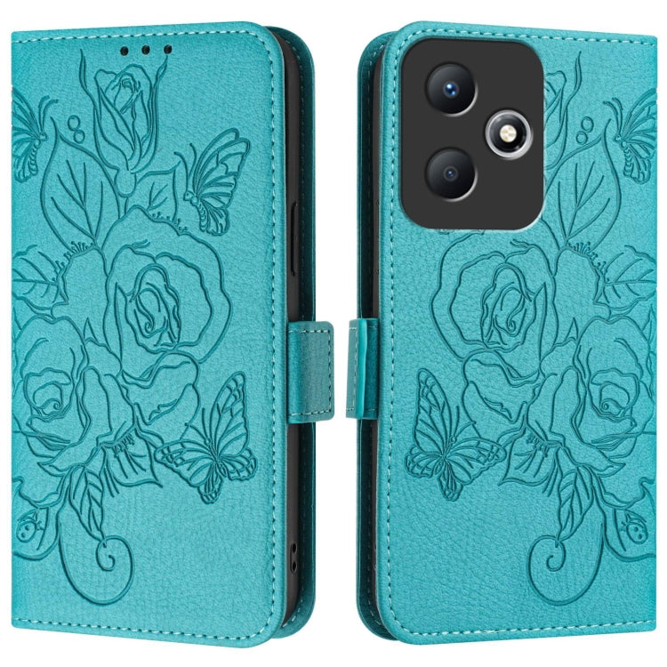 For Infinix Hot 30 Play / 30 Play NFC Embossed Rose RFID Anti-theft Leather Phone Case
