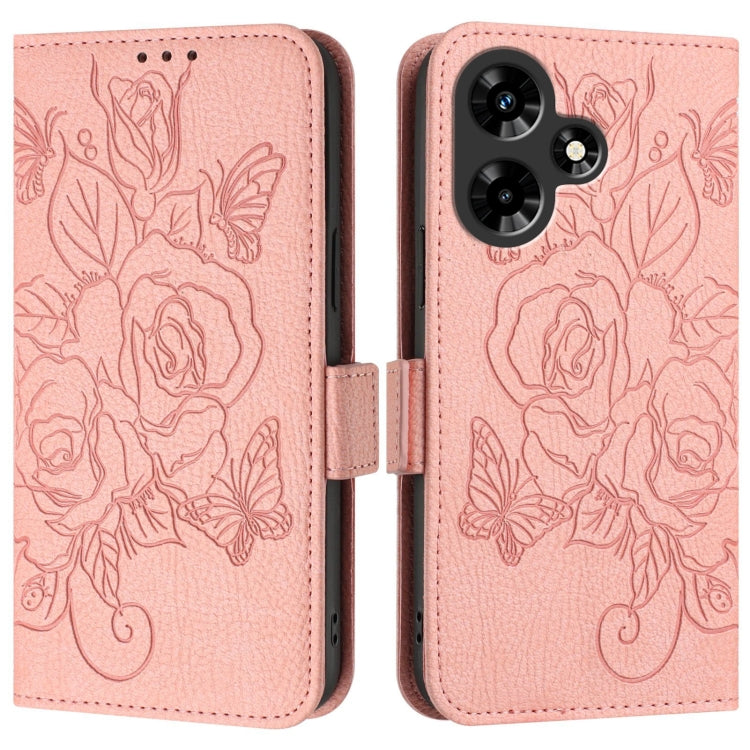 For Infinix Hot 30i Embossed Rose RFID Anti-theft Leather Phone Case
