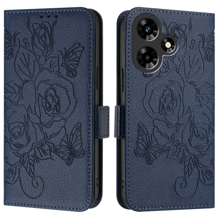 For Infinix Hot 30i Embossed Rose RFID Anti-theft Leather Phone Case