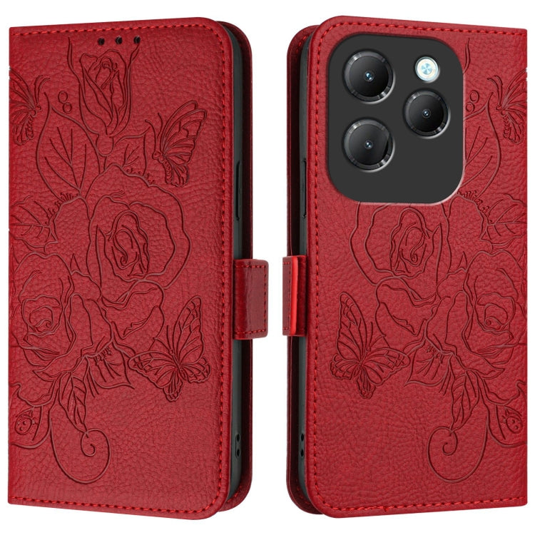 For Infinix Hot 40 / 40 Pro Embossed Rose RFID Anti-theft Leather Phone Case