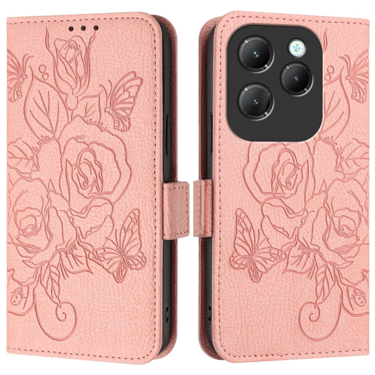 For Infinix Hot 40 / 40 Pro Embossed Rose RFID Anti-theft Leather Phone Case