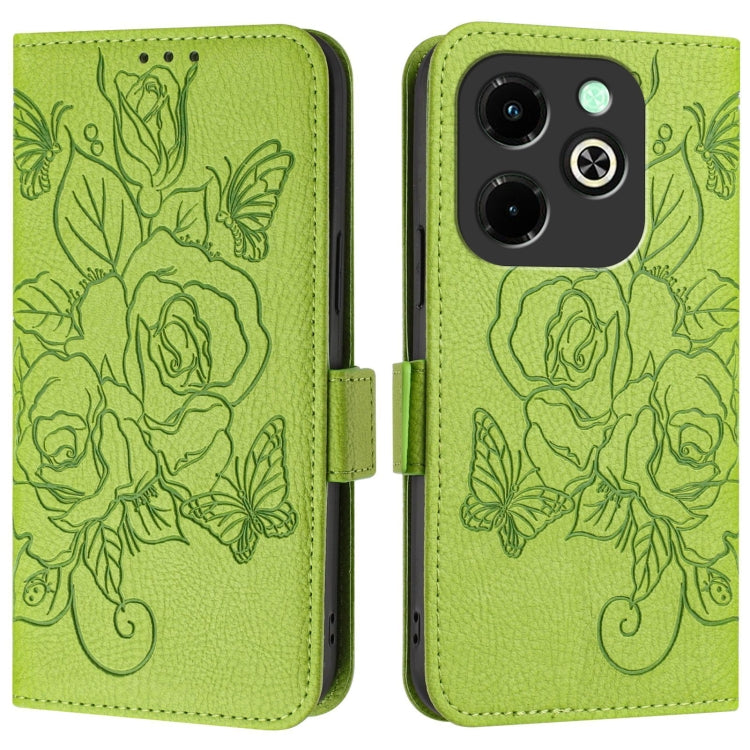 For Infinix Hot 40i Embossed Rose RFID Anti-theft Leather Phone Case
