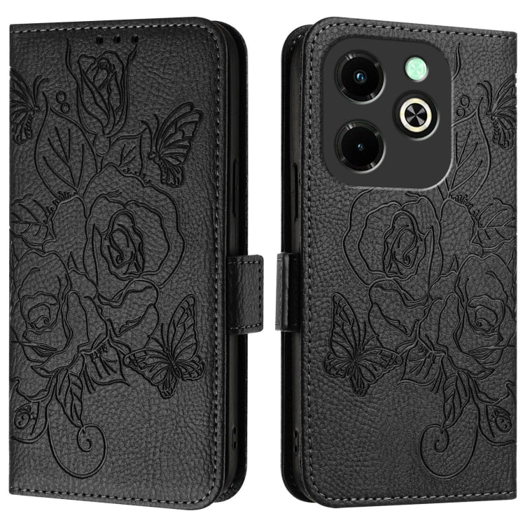 For Infinix Hot 40i Embossed Rose RFID Anti-theft Leather Phone Case