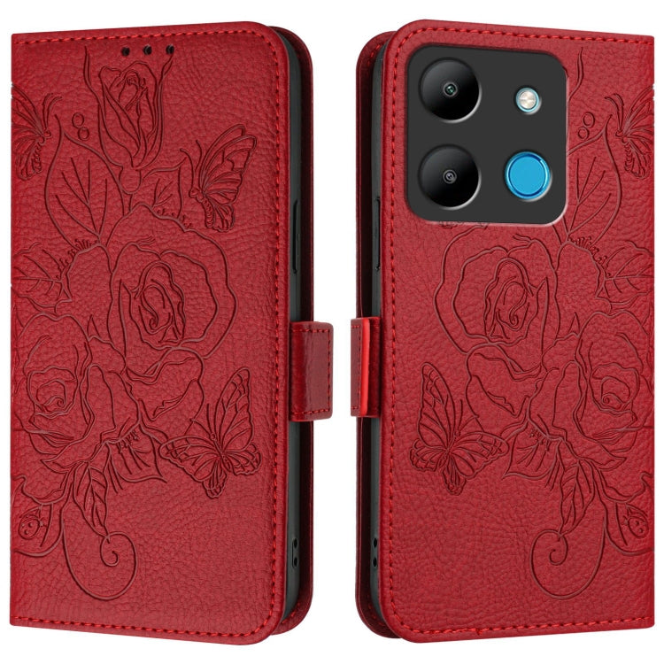 For Infinix Smart 7 Embossed Rose RFID Anti-theft Leather Phone Case
