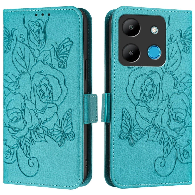 For Infinix Smart 7 Embossed Rose RFID Anti-theft Leather Phone Case