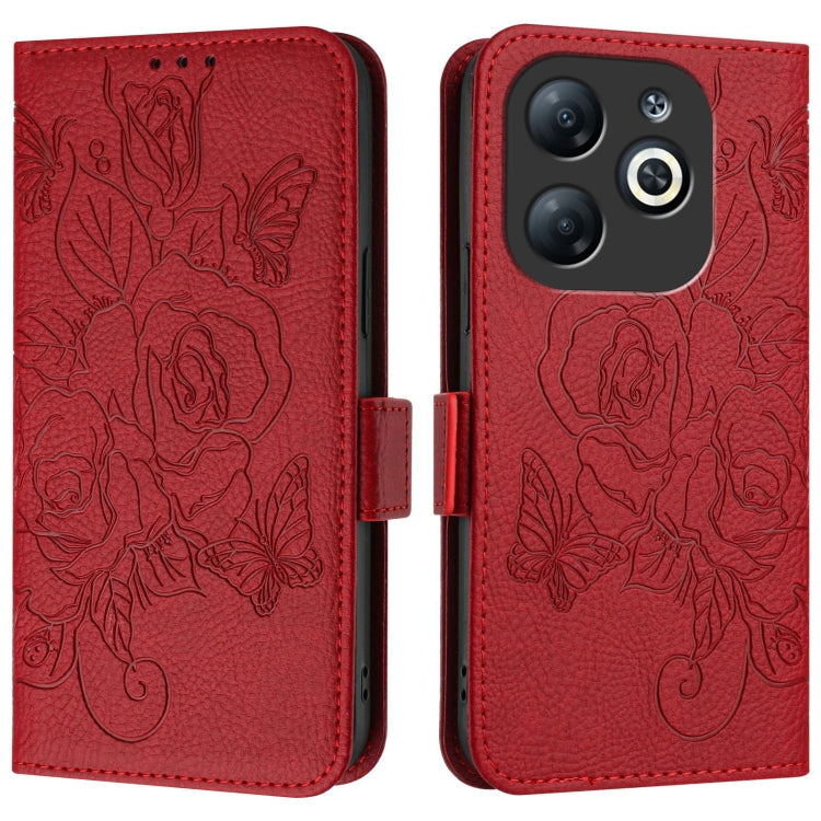 For Infinix Smart 8 Embossed Rose RFID Anti-theft Leather Phone Case