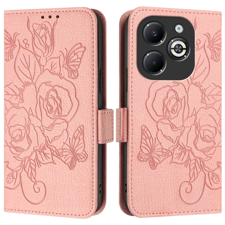 For Infinix Smart 8 Plus / 8 Pro / T8 Plus Embossed Rose RFID Anti-theft Leather Phone Case