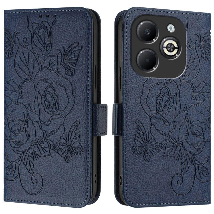 For Infinix Smart 8 Plus / 8 Pro / T8 Plus Embossed Rose RFID Anti-theft Leather Phone Case