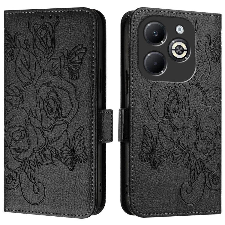 For Infinix Smart 8 Plus / 8 Pro / T8 Plus Embossed Rose RFID Anti-theft Leather Phone Case