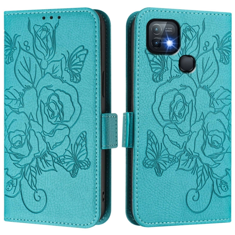 For Infinix Hot 10i Embossed Rose RFID Anti-theft Leather Phone Case
