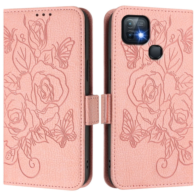 For Infinix Hot 10i Embossed Rose RFID Anti-theft Leather Phone Case